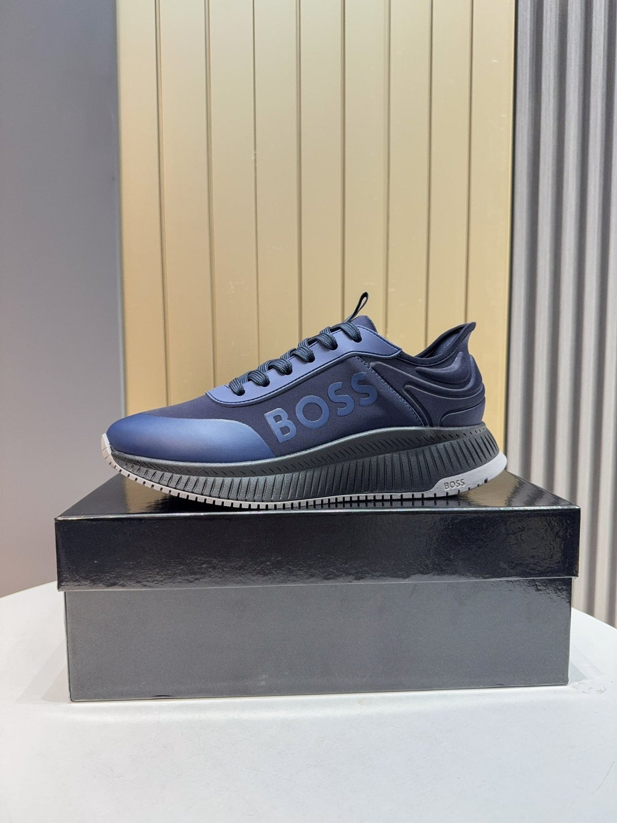 BOSS Navy Blue Lace-Up Sneakers
