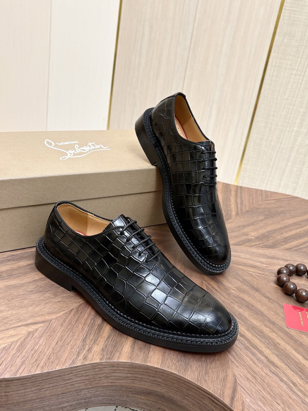 Christian Louboutin Black Embossed Lace-Up Dress Shoes