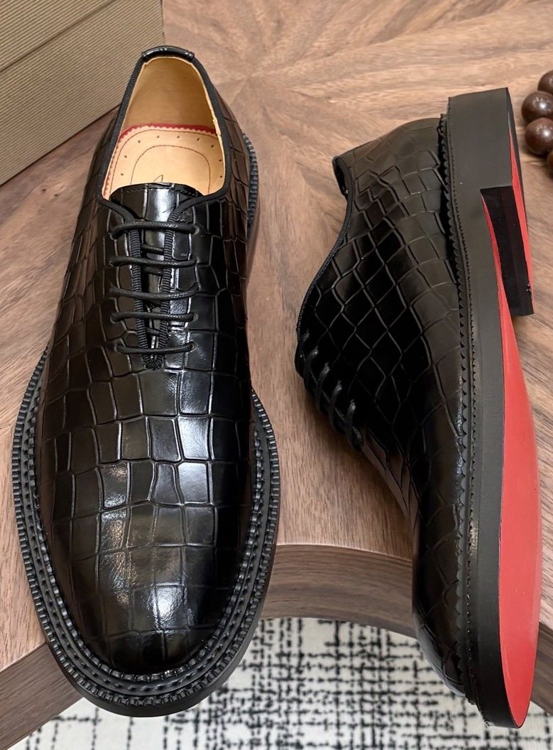 Christian Louboutin Black Embossed Lace-Up Dress Shoes