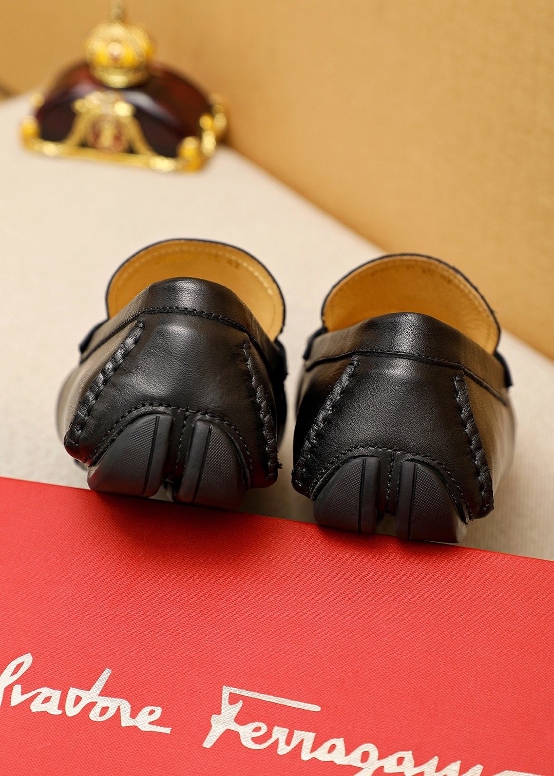 Ferragamo Black Metal-Trim Loafers