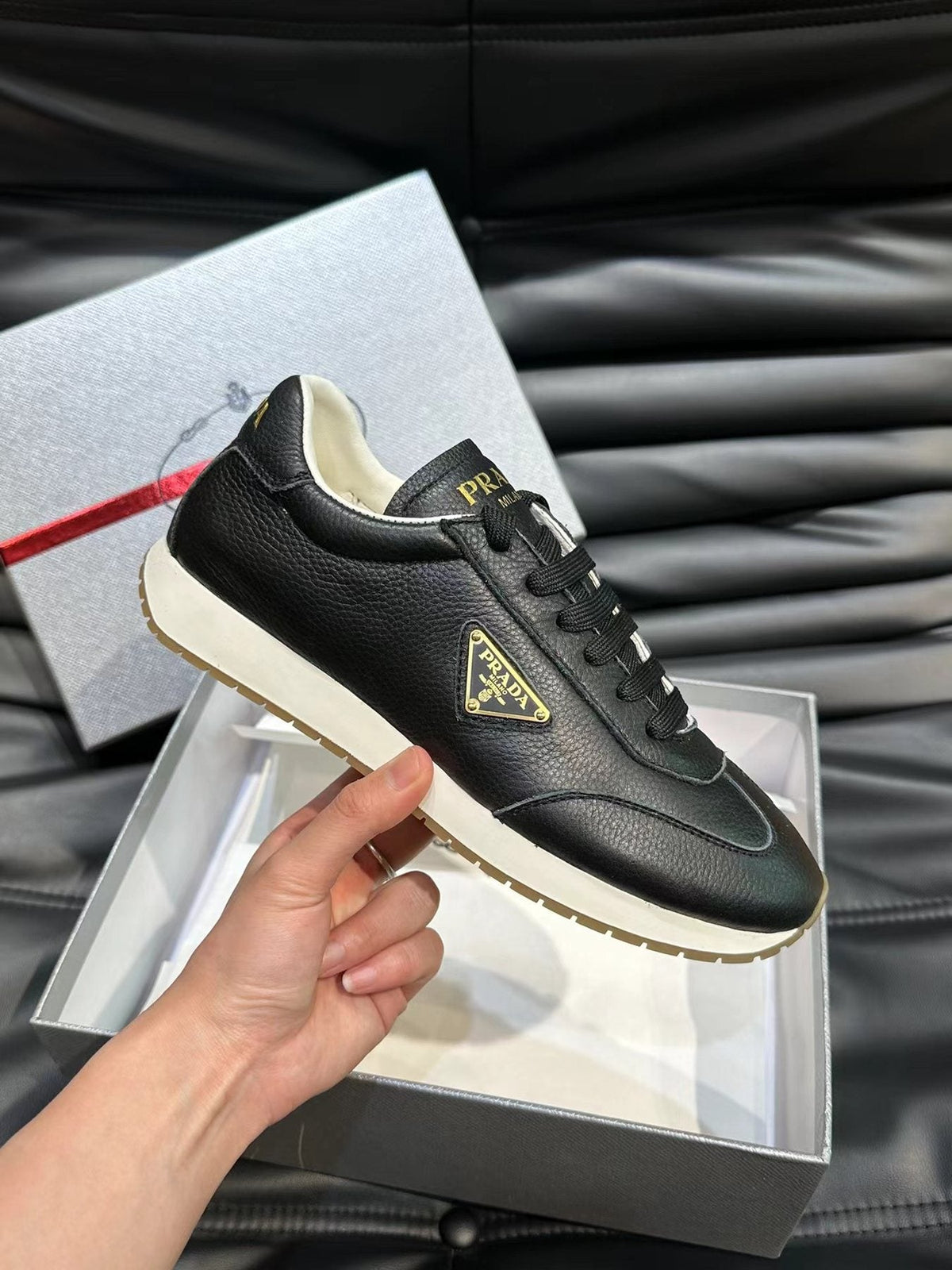 Prada Men's Black Low-Top Logo Sneakers