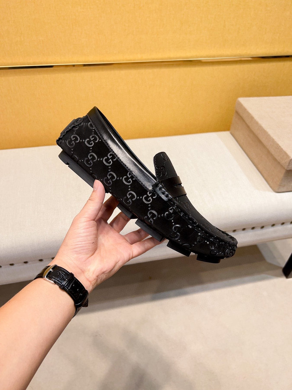 Gucci Men's Black Patterned Loafers