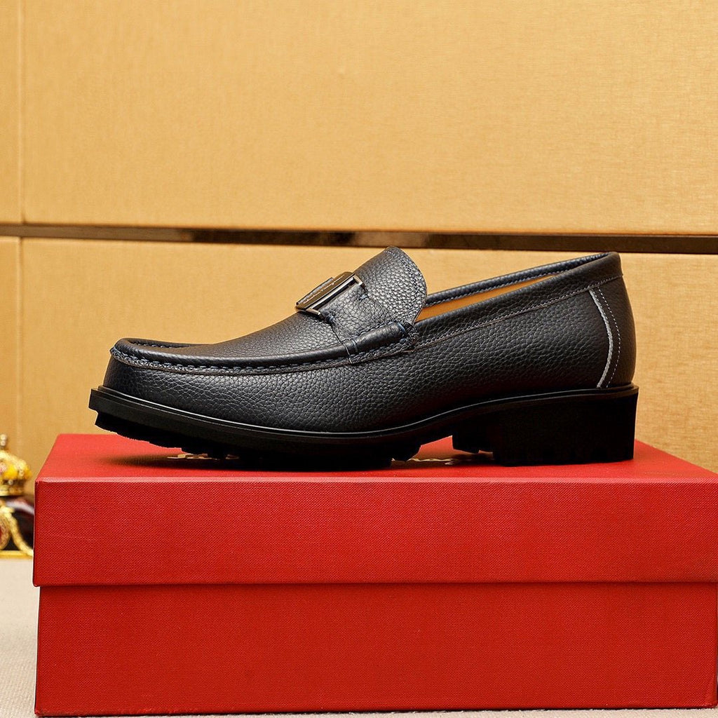 Ferragamo Black Buckle Leather Loafers