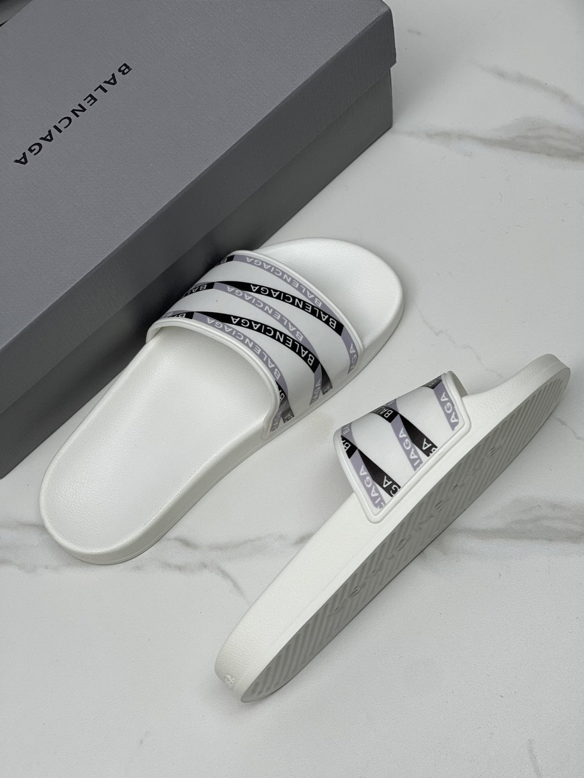 Balenciaga Logo Strap Slide Sandals
