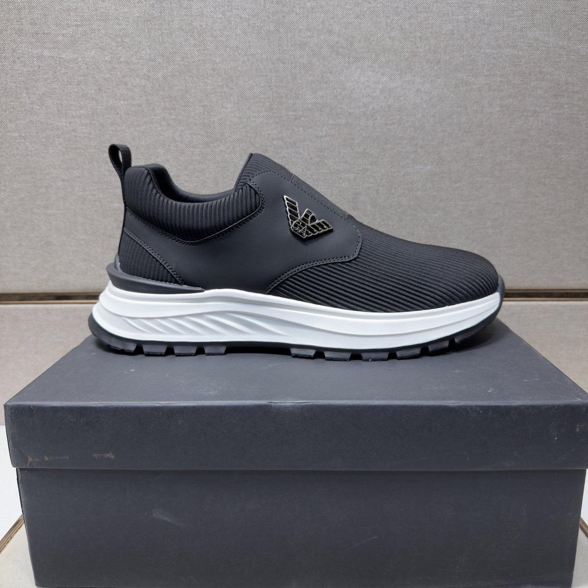 Armani Black Slip-On Sneakers