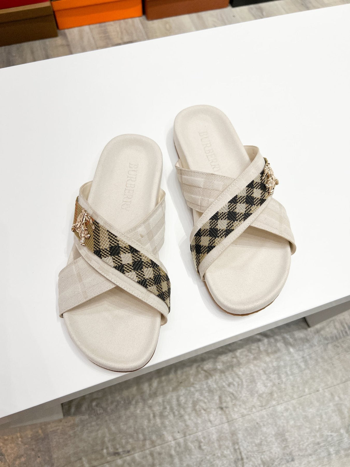 Burberry Men's Check Cross-Strap Slide Sandals
