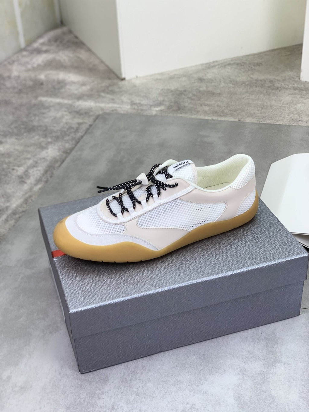 Prada Layered Mesh Lace-Up Sneakers