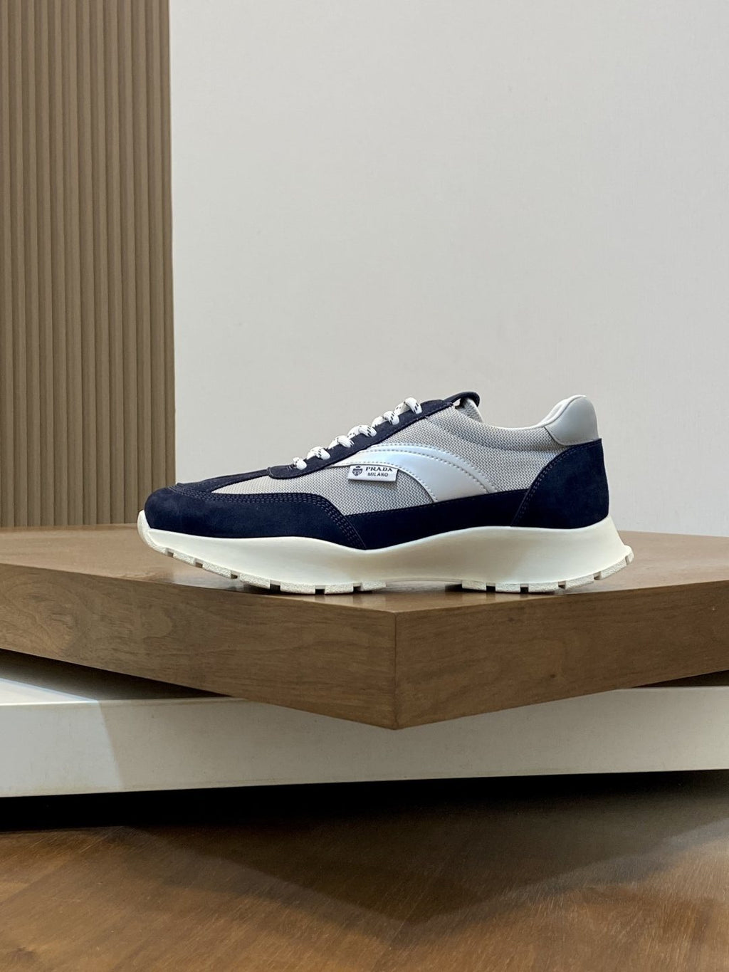Prada Men's Geometric Panel Sneakers - Contrast Stitching