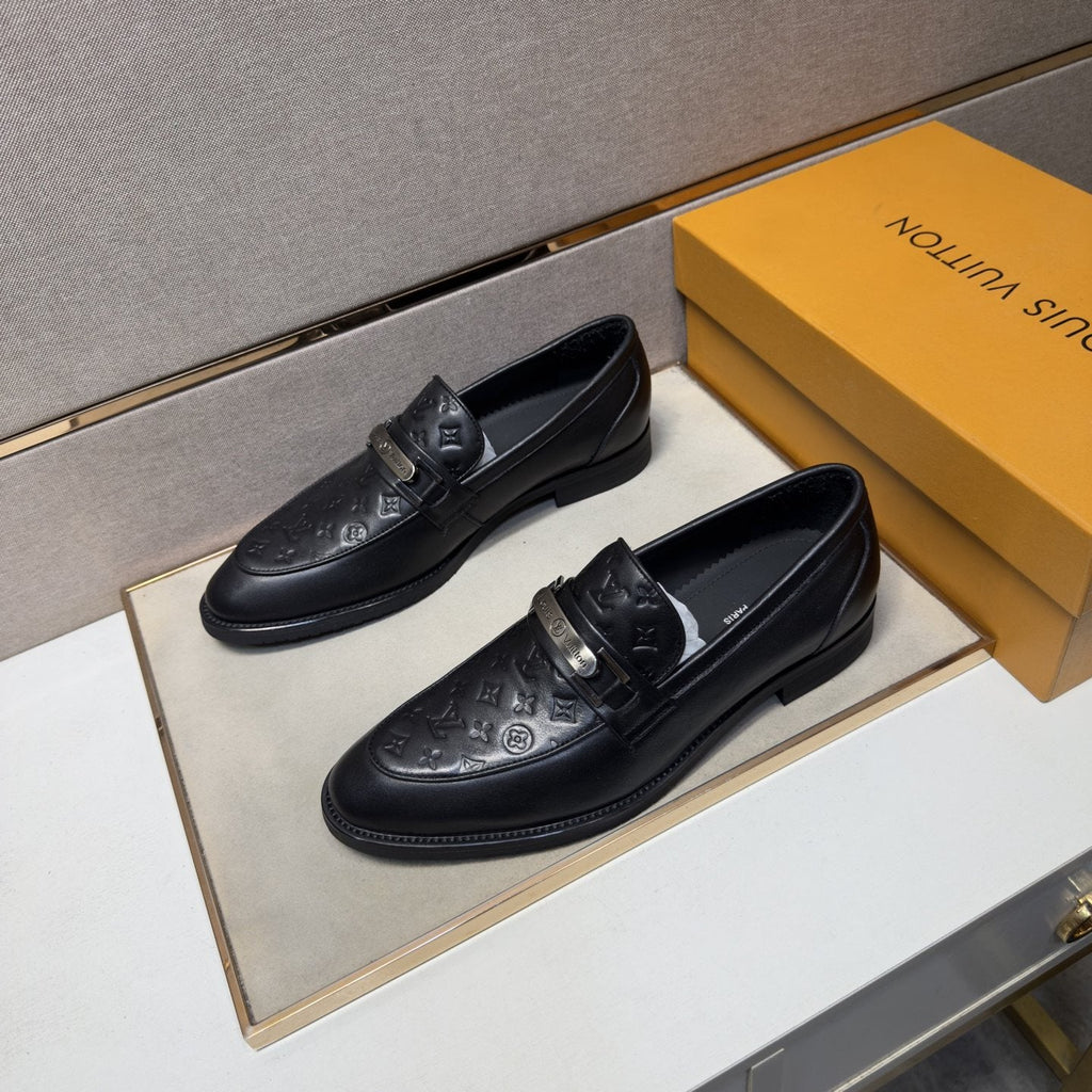 Louis Vuitton Men's Embossed Metal-Bar Loafers