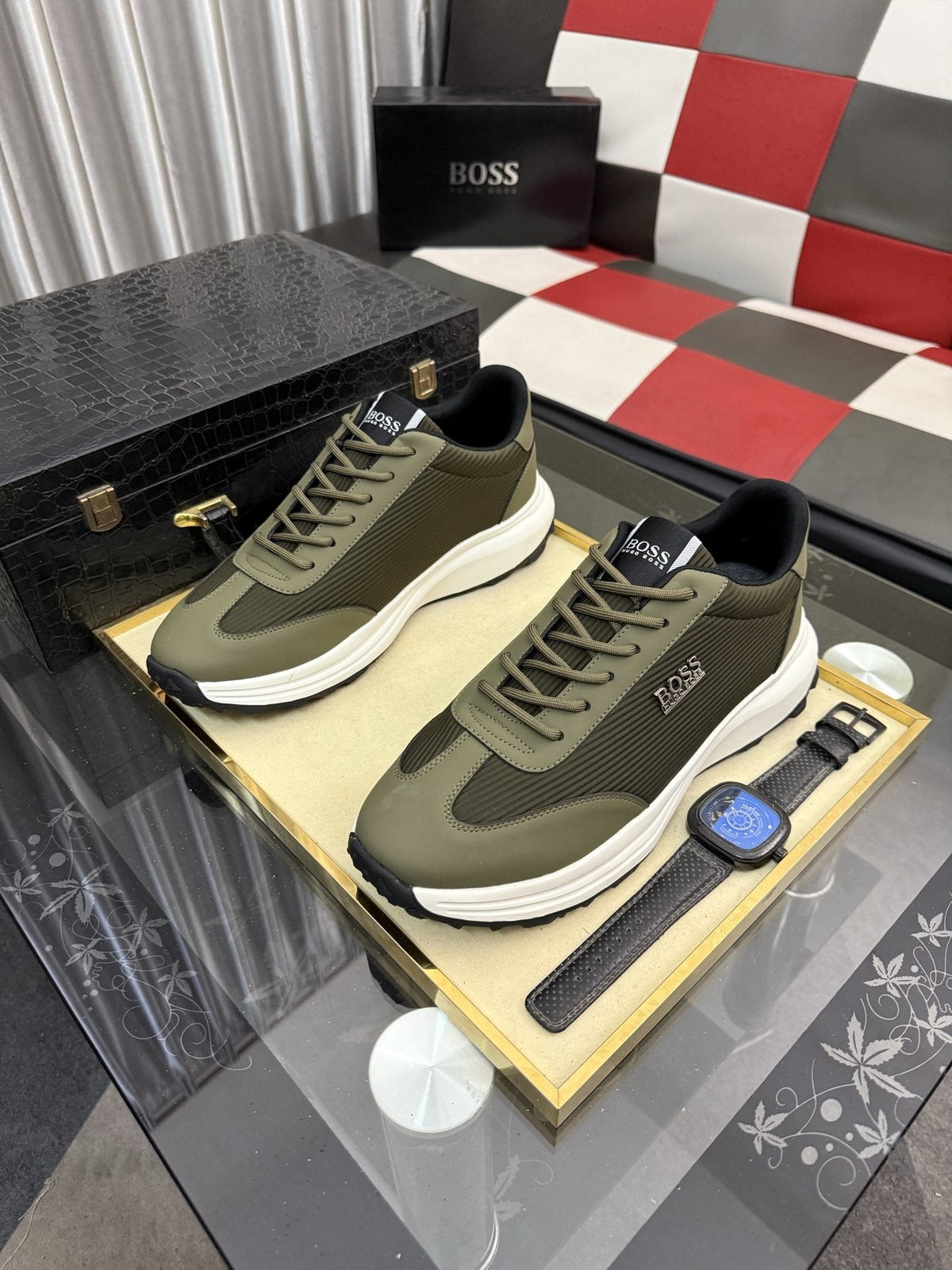 BOSS Men's Mesh-Panel Low-Top Sneakers
