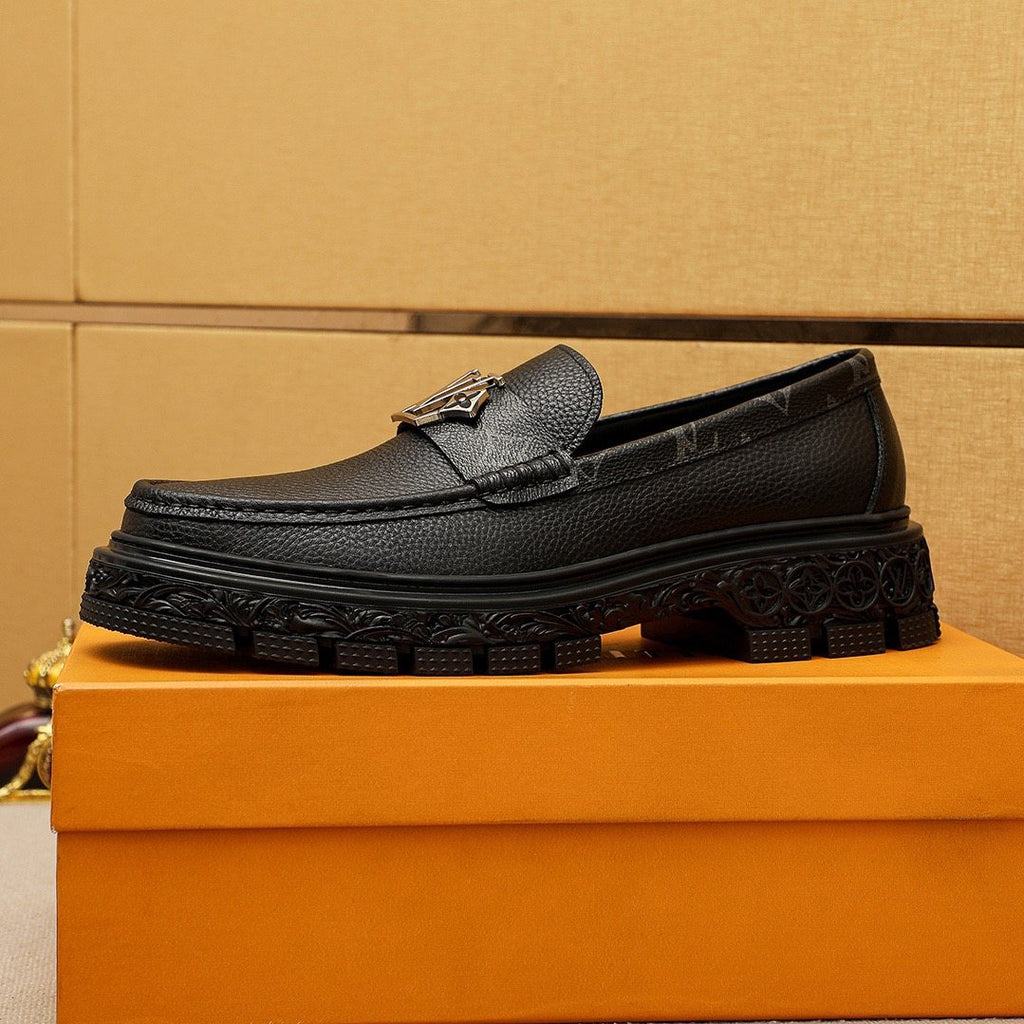 Louis Vuitton Black Textured Lug Sole Loafers