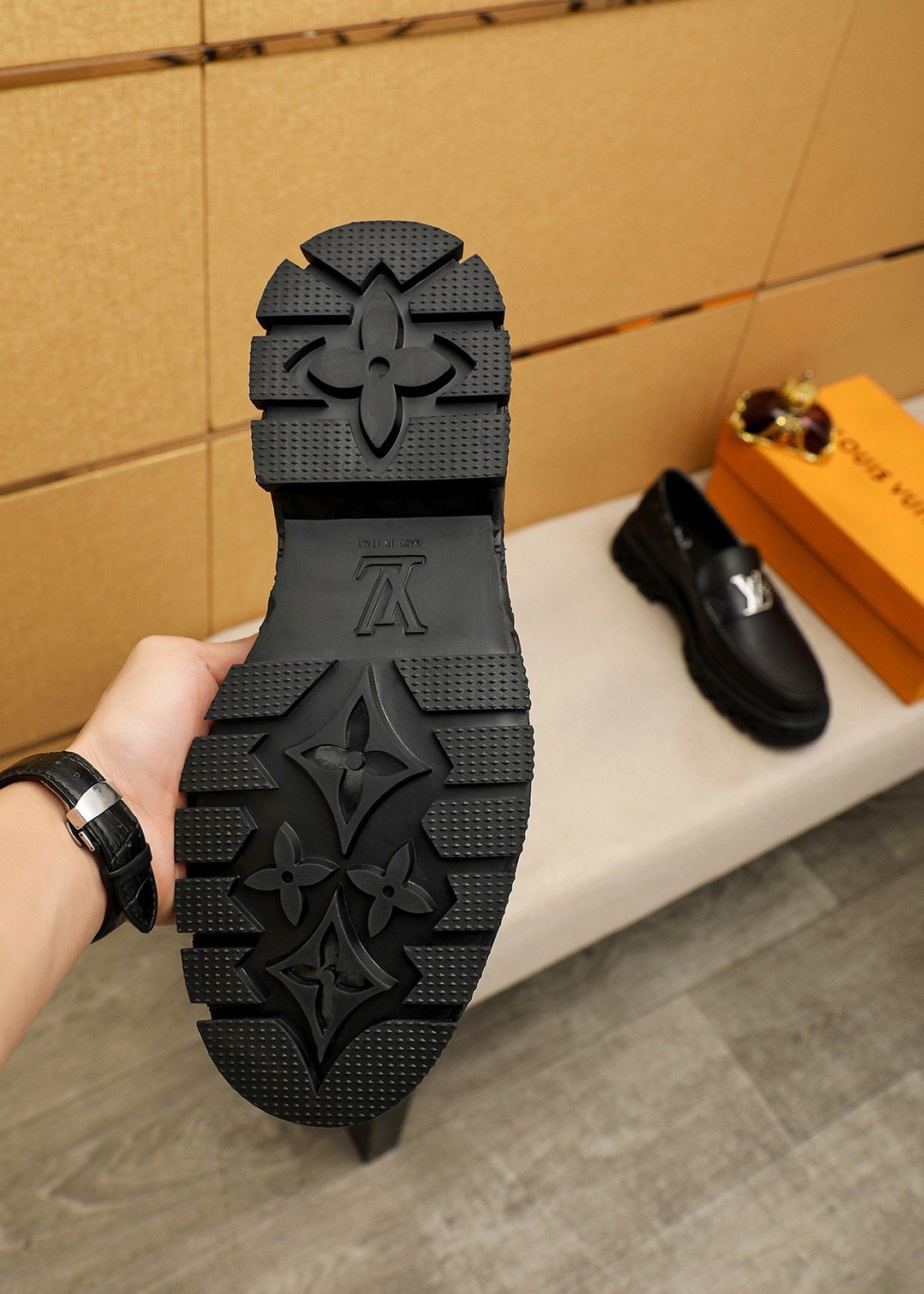 Louis Vuitton Black Textured Lug Sole Loafers