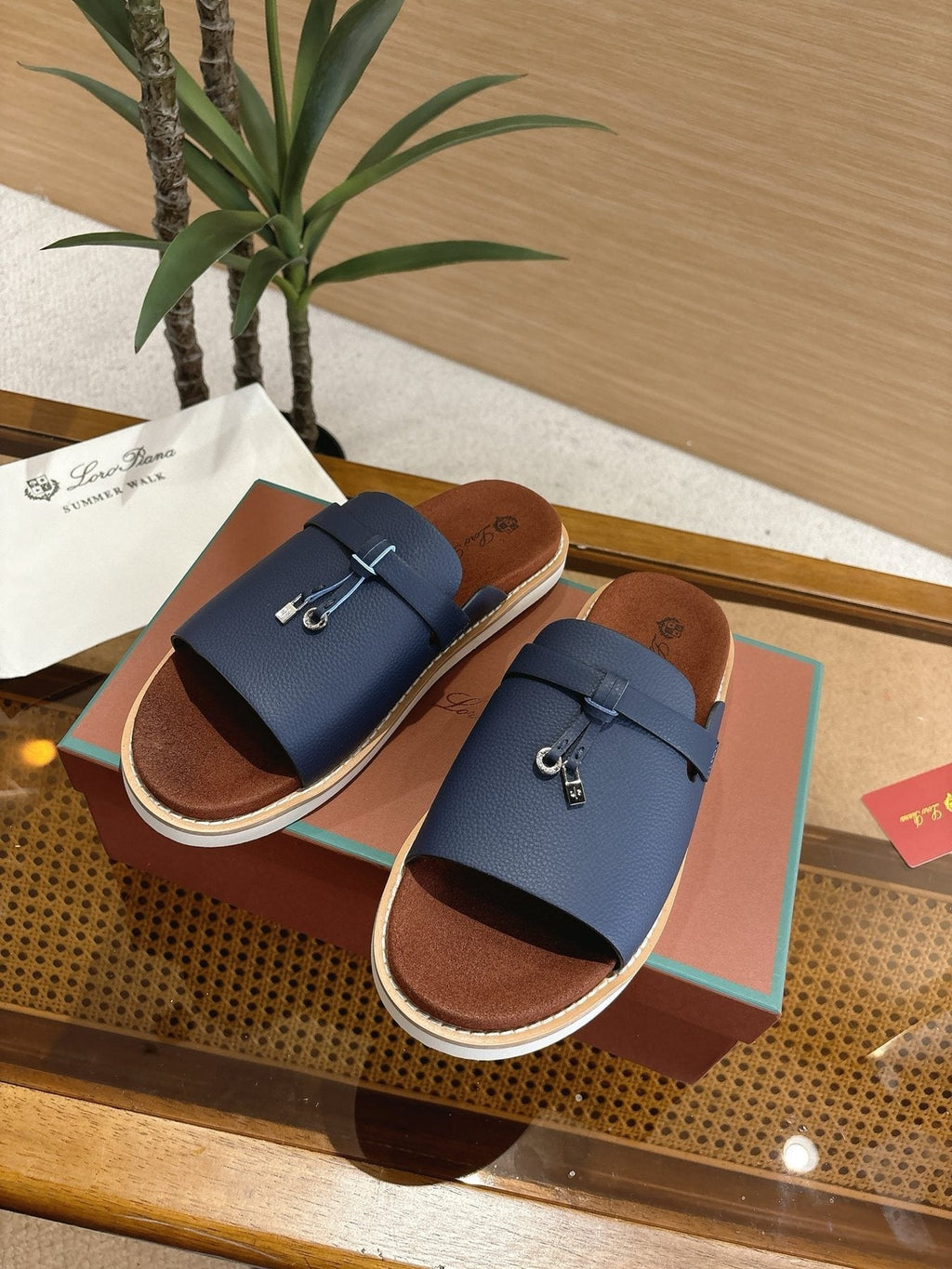 Loro Piana Men's Leather Slide Sandals - Rubber Outsole