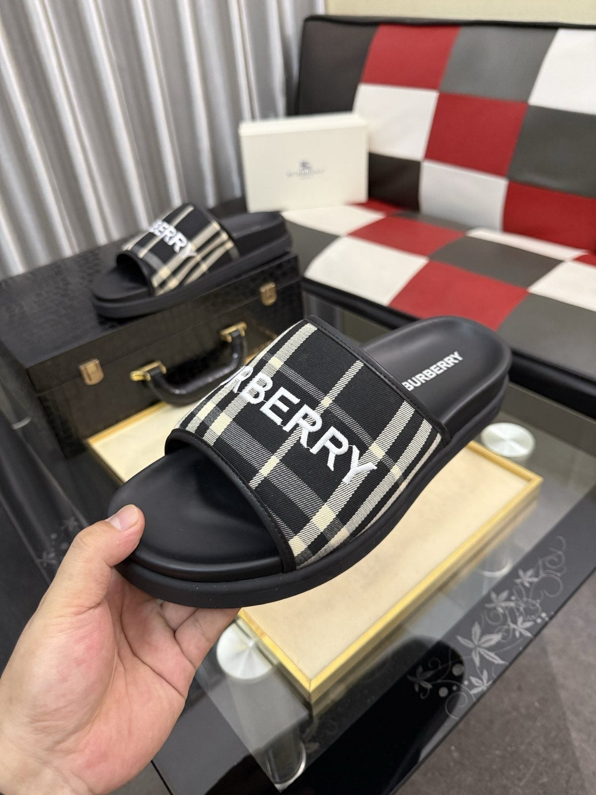 Burberry Check Logo Slide Sandals
