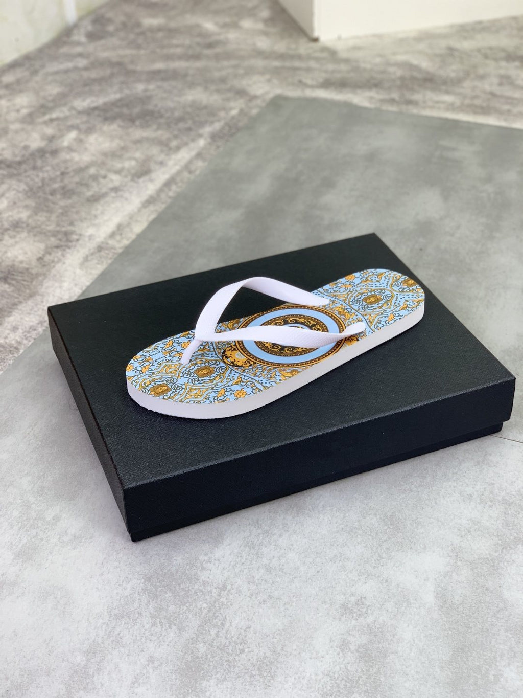 Versace Light Blue Patterned Flip-Flops