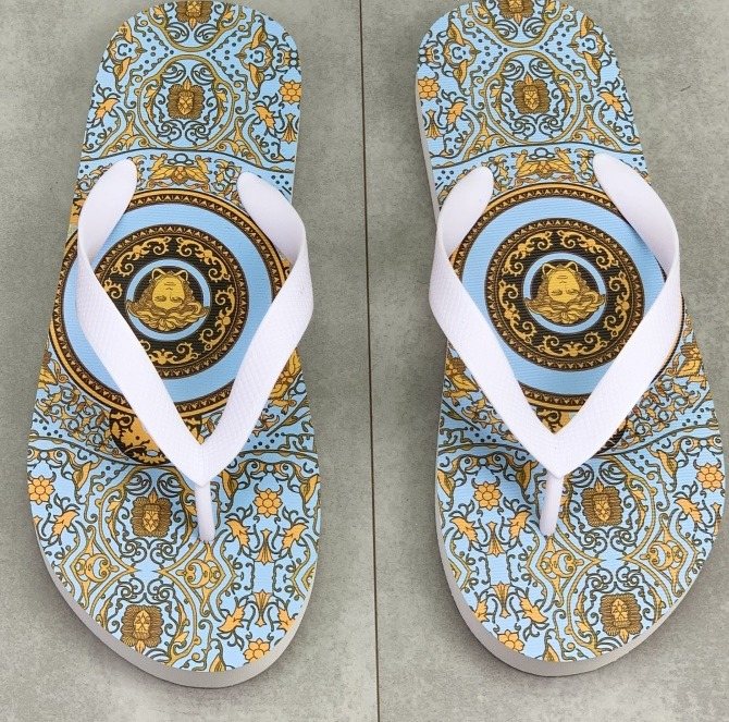 Versace Light Blue Patterned Flip-Flops