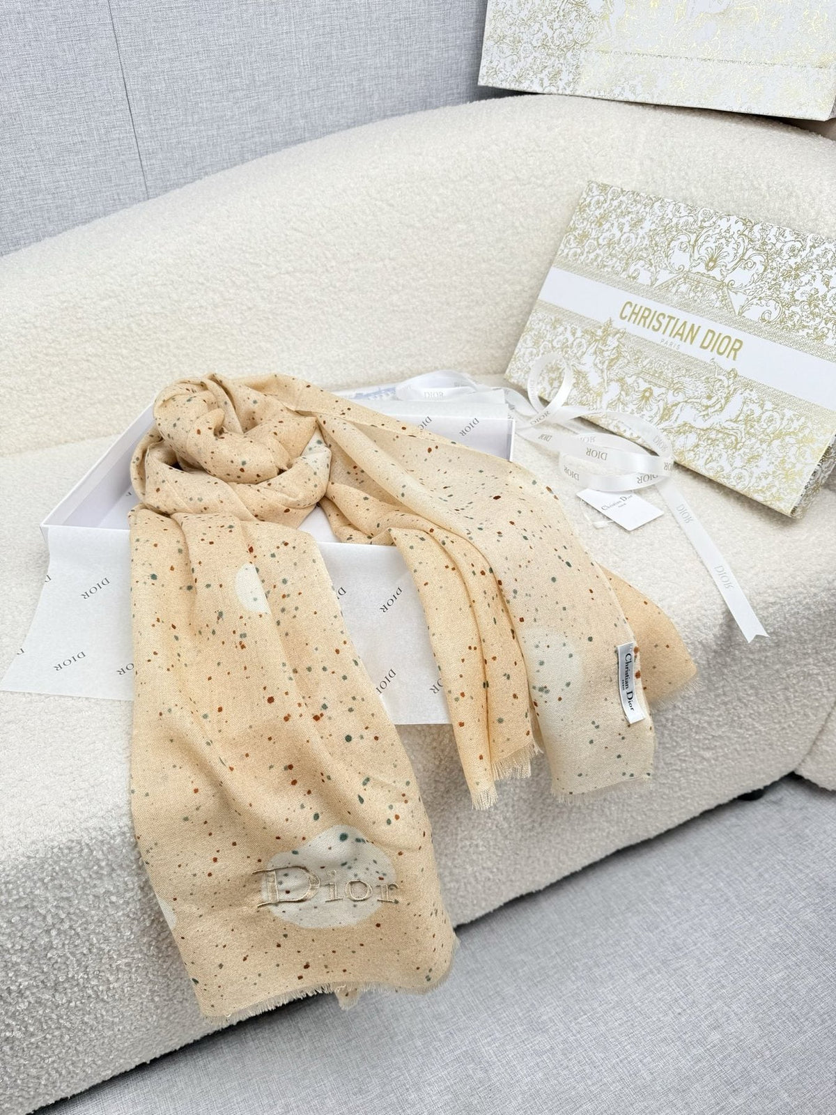 Dior Dotted Embroidered Scarf