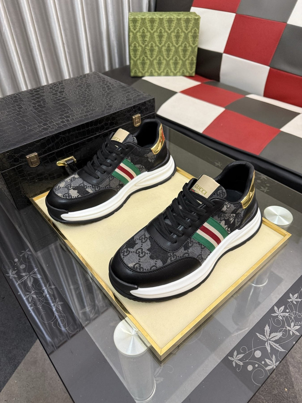 Gucci Monogram Stripe Low-Top Sneakers