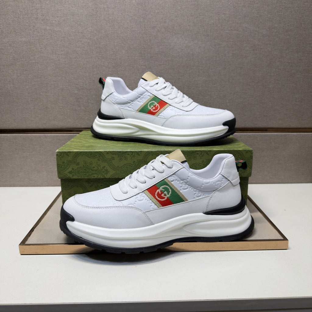 Gucci Men's Stripe Low-Top Sneakers - Layered Upper With Gold-Tone Side Emblem