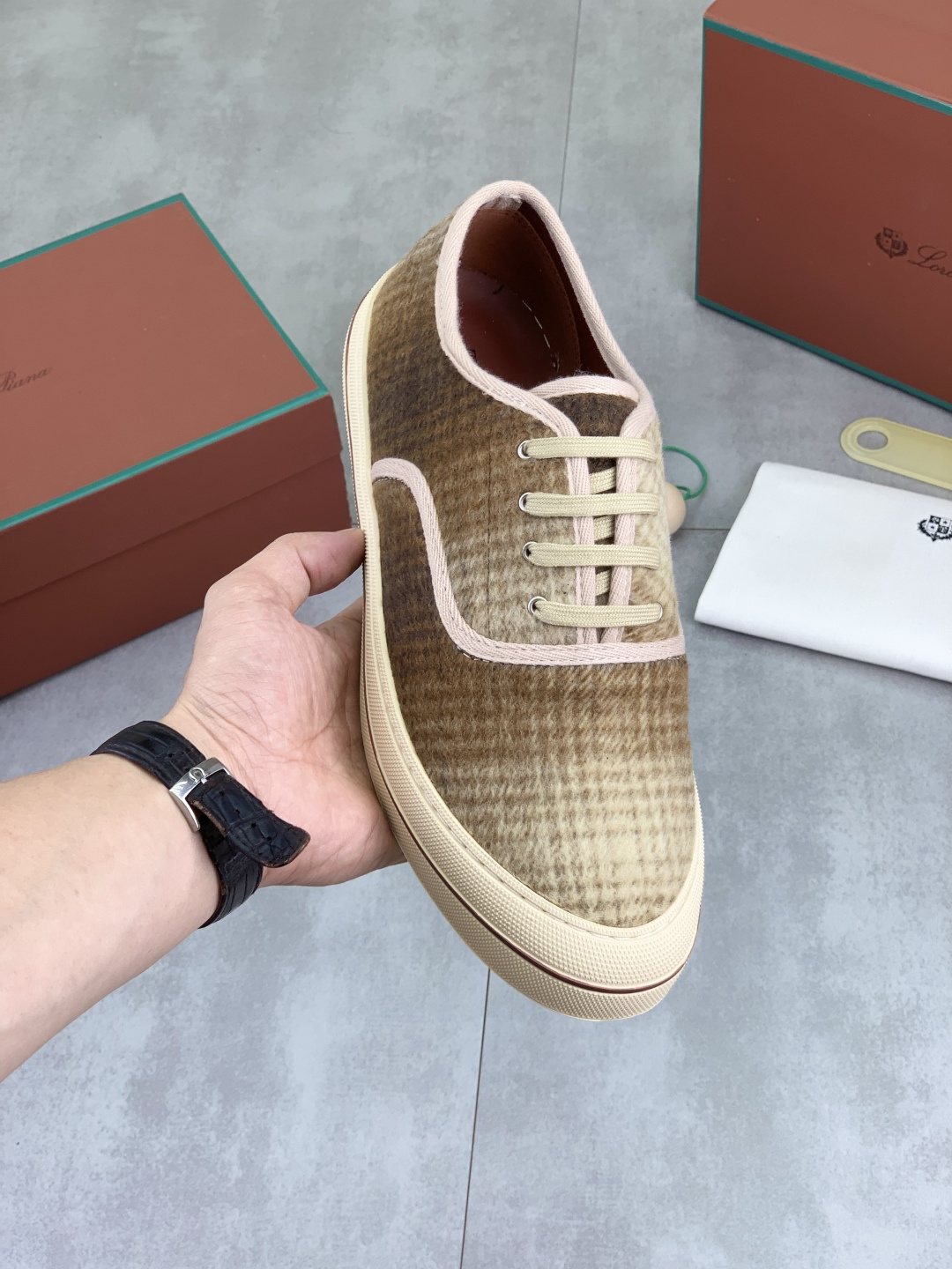 Loro Piana Plaid Lace-Up Casual Shoes