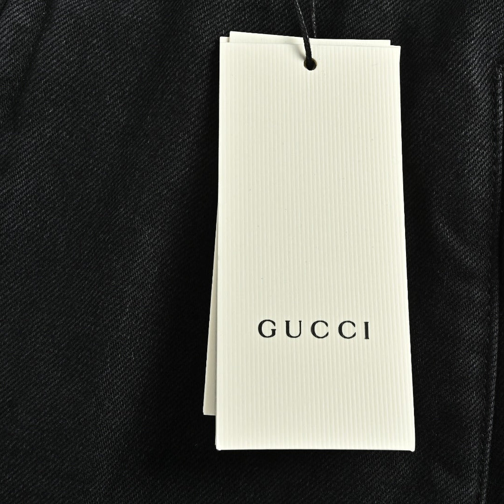 Gucci Red Green Web Stripe Moto Denim Jacket Black