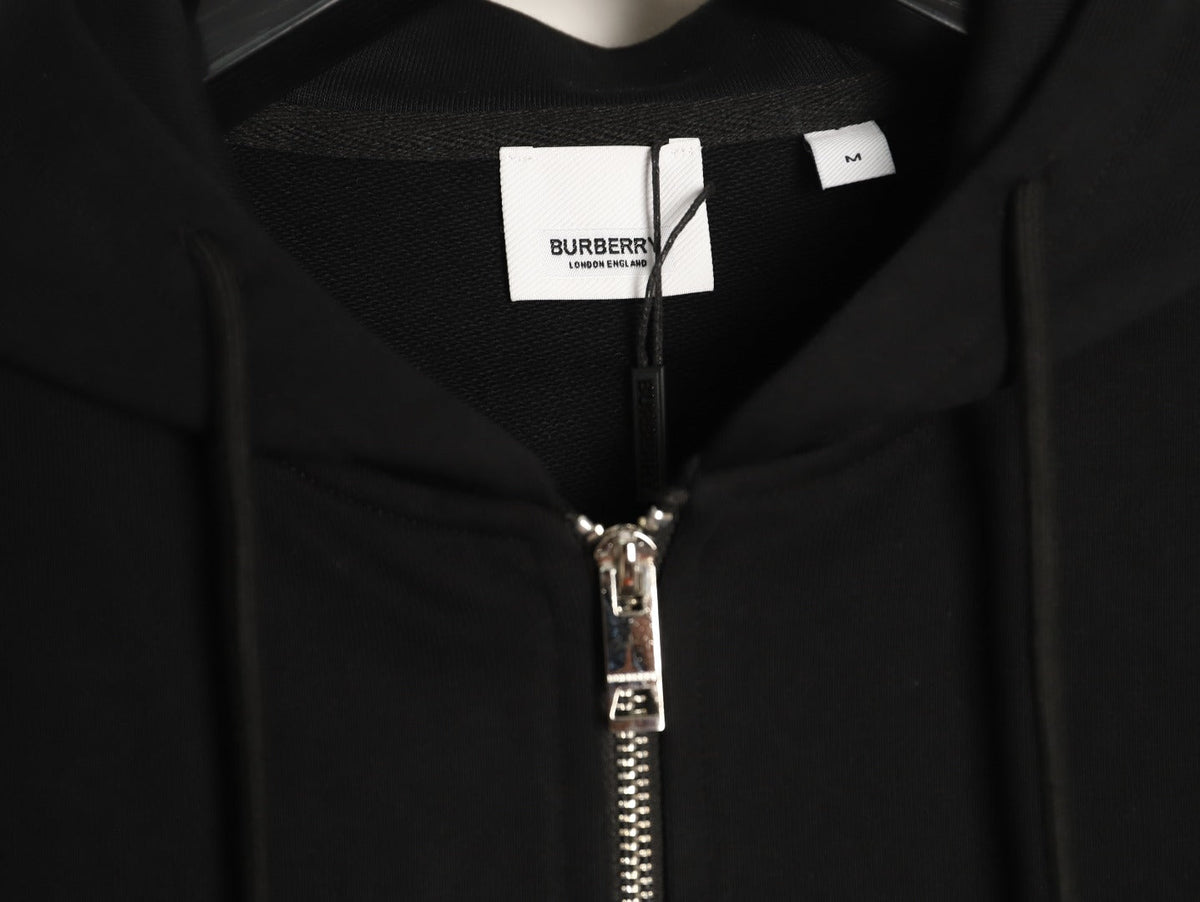 Burberry Logo-Detail Check-Panel Hooded Zip Jacket - Black