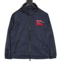 Burberry Flocked Equestrian Knight Embroidered Hooded Jacket - Dark Navy