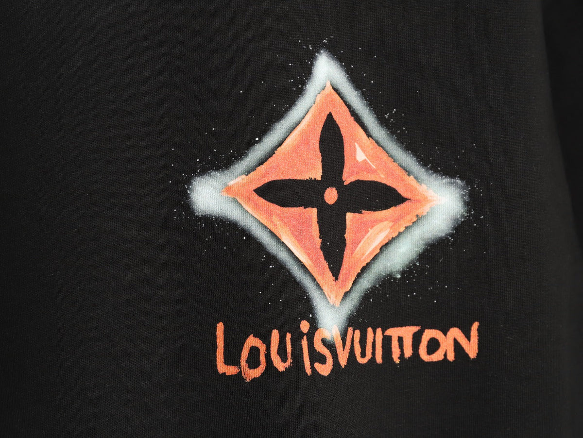 Louis Vuitton Four-Petal Motif and Lettering T-Shirt - Black